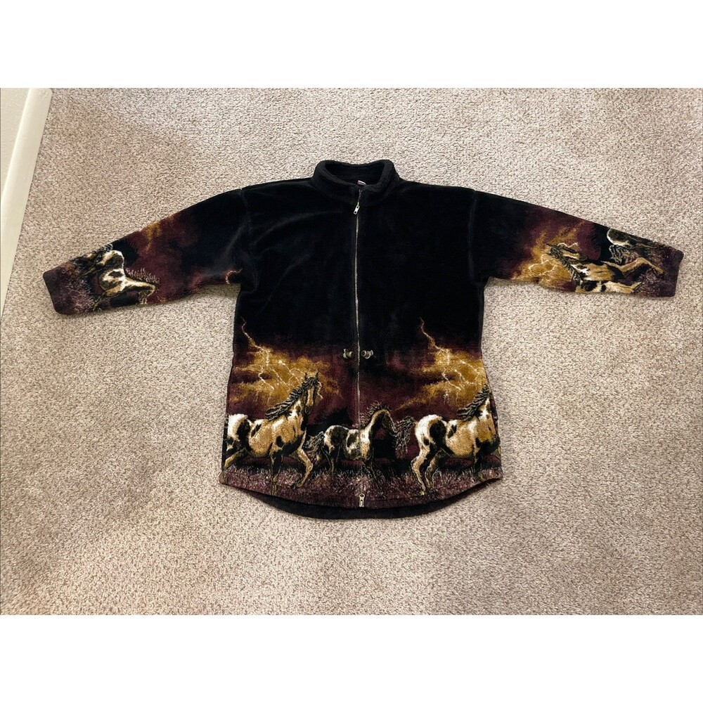 Vintage Y2K MAZMANIA Deep Pile Fleece Zip Up Jacket Unisex XL Horses USA